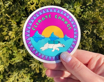 Klimatförändringar isbjörnsklistermärke - Polar Bears International - Klimatåtgärder - Global uppvärmning medvetenhet - Djurklistermärken - Roliga klistermärken