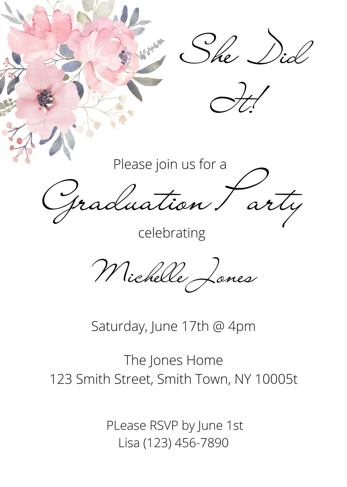 Graduation Invitation 2023, Graduation 2023, She Did It Graduate Invite