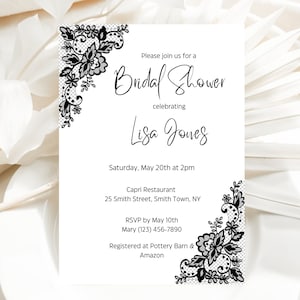 Bridal Shower Invitation, Black and White Bridal Shower Invitation, Invitation PDF Download, Free Personalization