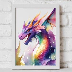 Dragon Watercolor Art Print, Original Dragon Painting Decor, Wildlife Inspired Dragon Artwork