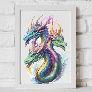 Dragon Watercolor Art Print, Original Dragon Painting Decor, Wildlife Inspired Dragon Artwork