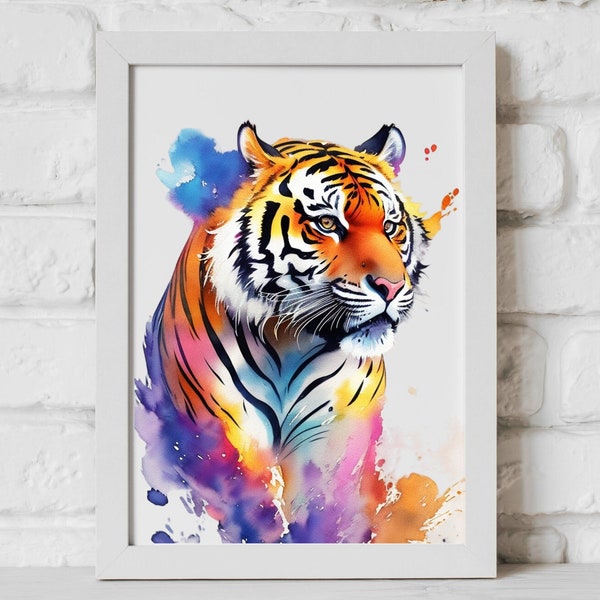 Stunning Tiger Watercolor Poster - Vibrant Wildlife Artwork for Home Decor, Kids Room, and Animal-themed Spaces