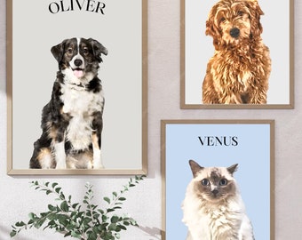 Custom Pet Portrait, Personalised Dog Illustration, Dog Cat Wall Art, Hand Drawn Pet, Pet Memorial Ideas, Digital or Canvas Pet Art