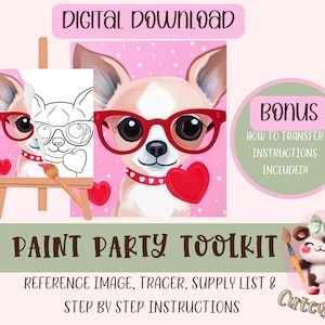 バレンタインデー DIY ペイント パーティー | 大人向け絵画 | 事前に描かれたもの | アート パーティー ペイント キット | シップ & ペイント | デジタル ダウンロード ファイル、ペイント パーティー ツールキット