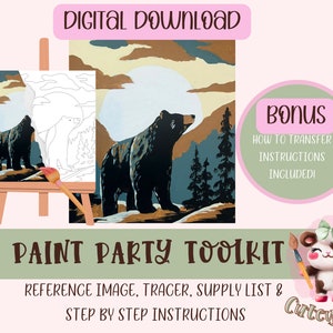 DIY Paint Party Printable For Adults Diy Canvas Paint Kit Instant Access Pre-Drawn Canvas Paint & Sip Painting Tutorial Stencil image 1