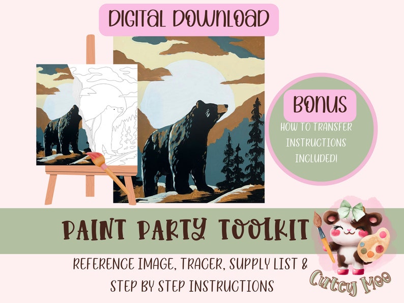 DIY Paint Party Printable For Adults Diy Canvas Paint Kit Instant Access Pre-Drawn Canvas Paint & Sip Painting Tutorial Stencil image 1