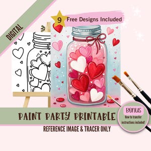 Kit imprimible para fiesta de pintura para el día de San Valentín: lienzo prediseñado para pintar y beber con forma de corazón: perfecto para las celebraciones del día de San Valentín. Descargar