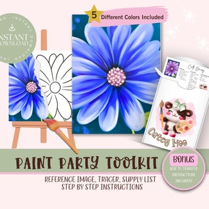 Blue Daisy DIY Paint Party For Adults and Kids  |Pre-Drawn | Art Party Paint Kit | Sip & Paint | Digital Download File, Paint Party Toolkit