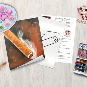 a table topped with art supplies and a painting