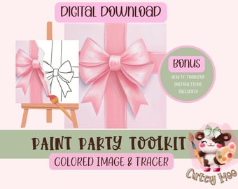 Christmas Diy Paint Party, Adult Painting, Winter Paint Kit, Art Party Paint Kit, Sip & Paint, Digital Download File, PNG Outline, Pink Gift