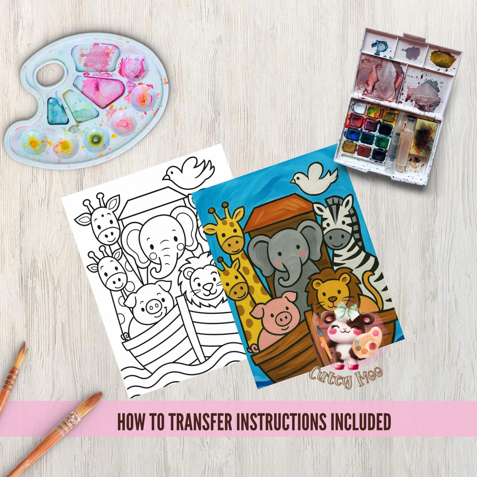 Noah's Ark Vacation Bible School Art Painting Party PNG, DIY Pre-drawn ...