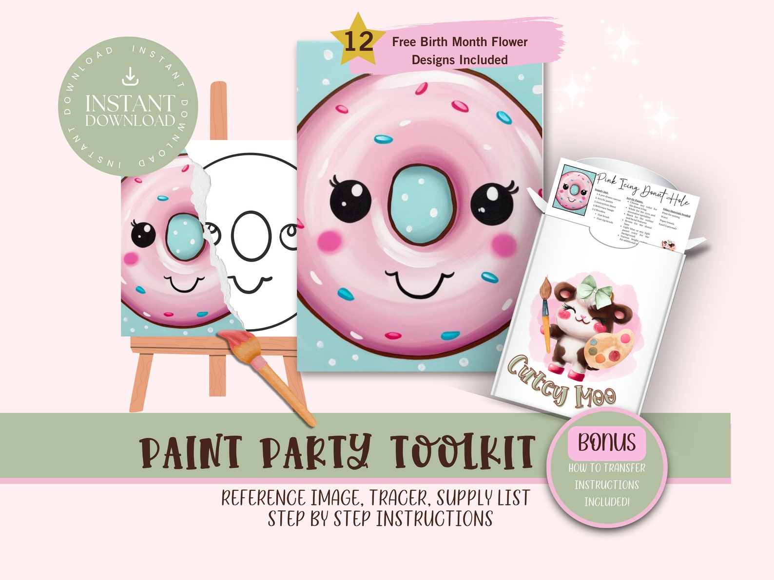 Donut DIY Paint Party for Adults and Kids |pre-drawn | Art Party Paint ...