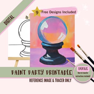 Kit per feste Sip and Paint da cartomante su tela, modello sfera di cristallo pre-disegnato per feste artistiche fai da te, Bad Witch Vibes Paint Night Png Outline