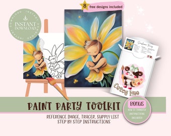 Fairy  Flower Diy Paint Party Printable Toolkit For Girls Birthday, Sip and Paint Party Kits, Canvas Outline, Girl Png Painting Tracer