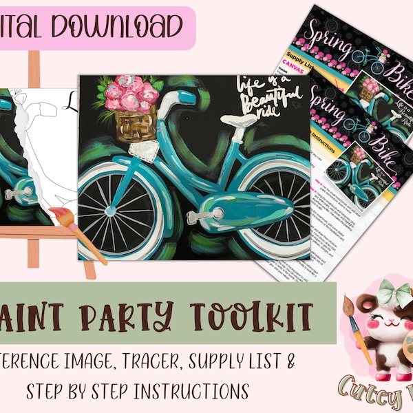 Diy Paint Party | Adult Painting | Pre-Drawn  | Spring Bike Paint Kit | Art Party Paint Kit | Sip And Paint | Digital Download File