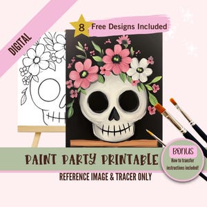 Sugar Skull Paint Party Printable, Floral DIY Art Kit for Kids, Day of the Dead Painting Template, Halloween Craft, Instant Download