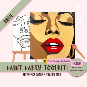 Woman Paint Party Sublimation PNG Tracer Outline- Digital DIY Art, Pre-Drawn Canvas Stencil, Perfect for Crafting and Paint and Sip Parties