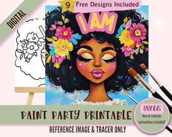 I AM Affirmation Sip and Paint Party Kit Canvas Tracer, Pre drawn Template for DIY Art Parties, Printable Stencil, Paint Night Png Outline