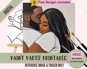 Date Night Couple Sip and Paint Downloadable Stencil Art, DIY Acrylic Painting Party Image Transfers, Paint Night Canvas Digital Download