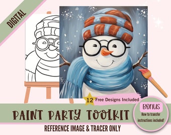 Quirky Winter Snowman Paint Party Printable - Digital Painting Kit for Kids & Adults - Fun DIY Sip and Paint Canvas Set - Pre-drawn Stencil