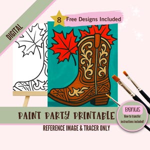 Botas de vaquero con hojas de arce para pintar, imprimibles, para fiestas, arte occidental otoñal, página para colorear de otoño, descarga digital
