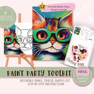 DIY Paint Party For Adults and Kids  |Pre-Drawn | Art Party Paint Kit | Sip & Paint | Digital Download File, Paint Party Toolkit