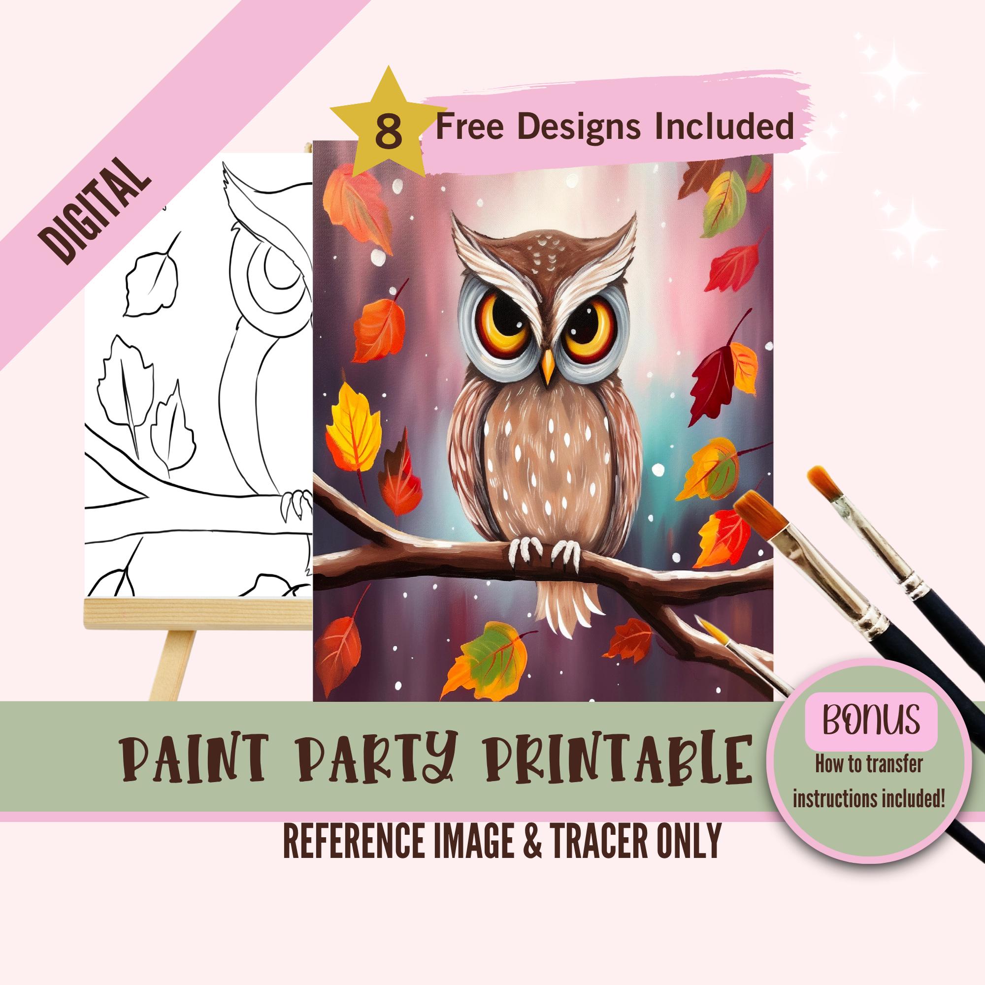 Fall Owl Paint Party Printable, DIY Autumn Art Kit for Kids, Forest Animal Painting Template with Le