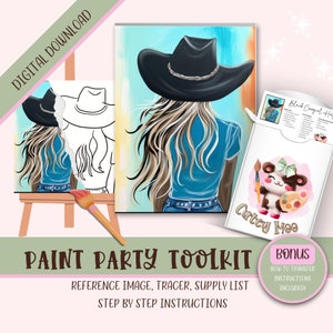 Patrón de sombrero de vaquera, Diy Sip N Paint / Pinta tu propio / Noche de niñas / Regalo de kit de pintura para ella / Fiesta de pintura para adultos Descarga digital imprimible