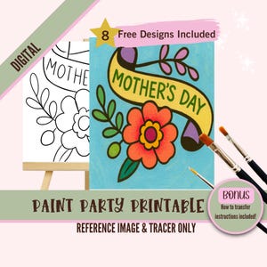 Kit de plantillas de lienzo predibujadas para pintar y colorear para el Día de la Madre, ideal para fiestas de pintura y bebidas.