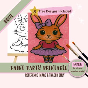 Ballerina Bunny Paint Party Printable Tracer & Malseite | Niedliche Tanz-Kunst | Kinder Ballett Geburtstagsparty DIY Kit