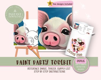 Pig DIY Paint Party For Adults and Kids  |Pre-Drawn | Art Party Paint Kit | Sip & Paint | Digital Download File, Paint Party Toolkit