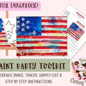 Diy Paint Party | Adult Painting | Pre-Drawn | Kid&#39;S Activity | American Flag | Art Party Paint Kit | Sip And Paint | Digital Download File