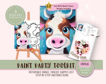 DIY Paint Party für Erwachsene und Kinder |Pre-Drawn | Art Party Paint Kit | Schlürfen & Malen | Digital Download Datei, Paint Party Toolkit