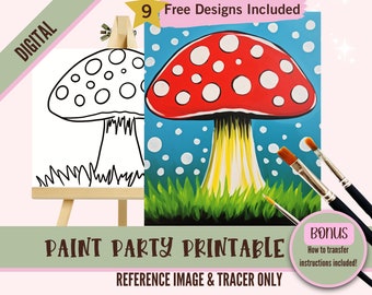 Sip and Paint Party Kit Canvas, Pre drawn Mushroom Template for DIY Art Parties, Printable Stencil, Paint Night Outline, Digital Download