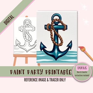 Ship Anchor DIY Sip N Paint Canvas Print Instant Digital Download for Art Parties, Png Party Stencil, Date Night Sip and Paint Printable