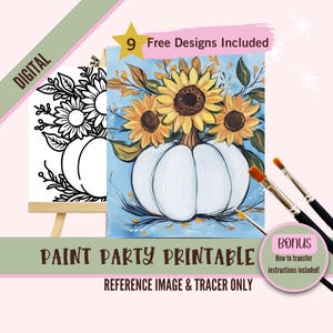 Imprimibles de fiesta de pintura DIY para otoño, calabaza blanca predibujada para fiestas de arte, plantilla imprimible, contorno de png de noche de pintura, descarga digital