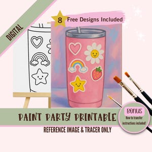 Vibrações de verão PNG para uma festa de pintura artística, kit de estêncil de tela pré-desenhado faça você mesmo para copos, perfeito para colorir, pintar e beber festas