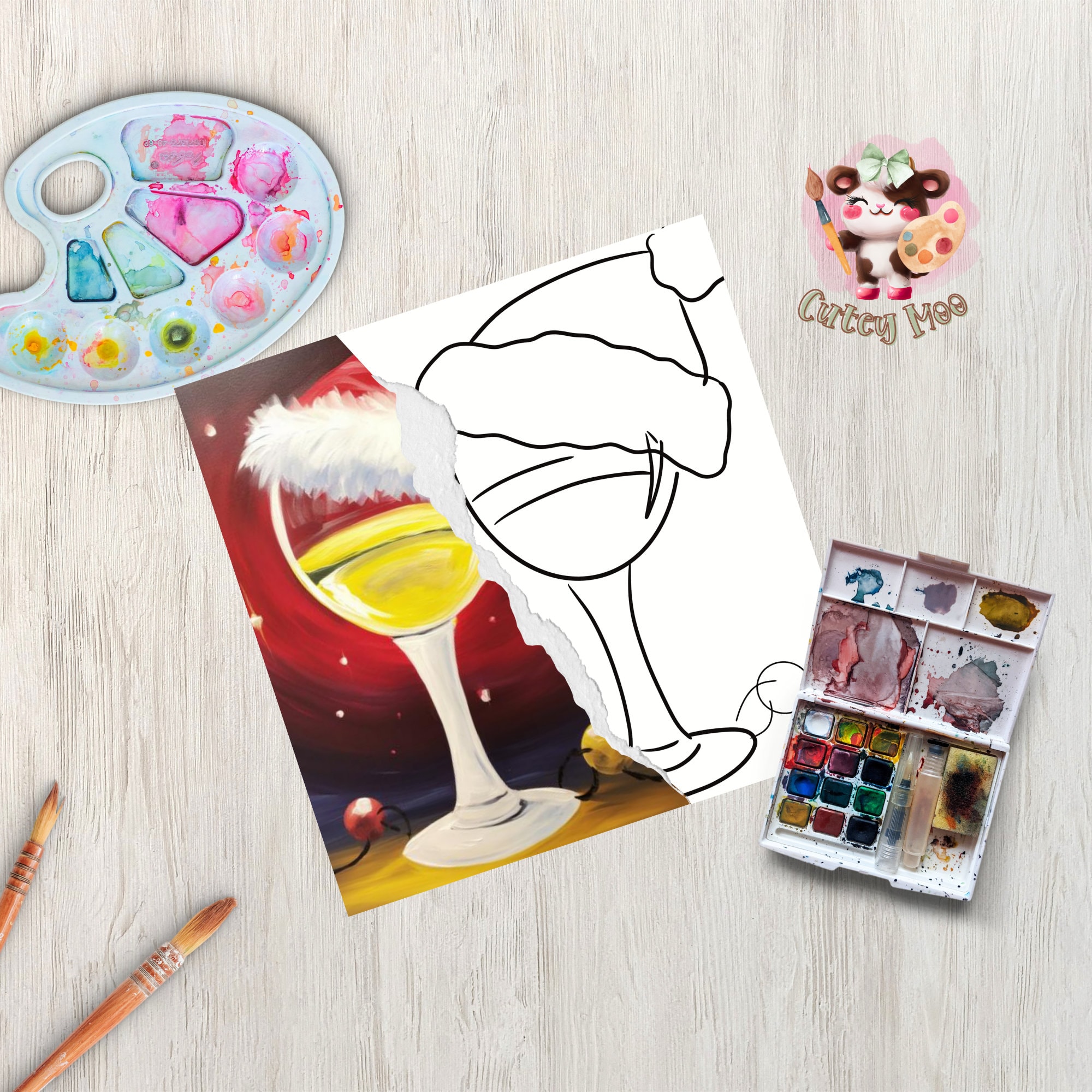Holiday Wine Glass Paint Party Printable Christmas Digital Painting Kit for Adults DIY Sip and Paint Png Canvas Set Pre-drawn Stencil - Etsy