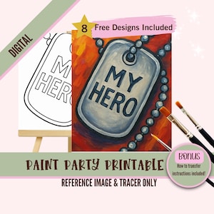 Military Hero Art Painting Party PNG, Hundemarken-Ketten-DIY Vorgezeichnete Leinwand Schablonen Kit, Perfekt zum Färben und Malen und Sip Partys