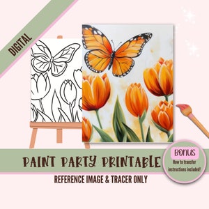 Flower Girl Sip N Paint Canvas Print Instant Digital Download for Art Parties, Png Party Stencil, Date Night Sip and Paint Printable, Tulips