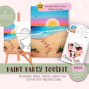 DIY Paint Party für Erwachsene und Kinder |Pre-Drawn | Art Party Paint Kit | Schlürfen & Malen | Digital Download Datei, Paint Party Toolkit