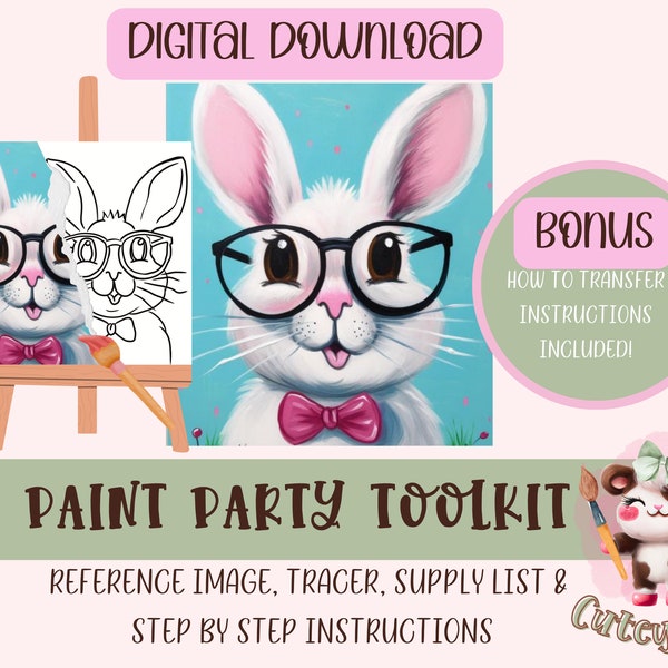 Easter Bunny DIY Paint Party | Adult Painting |Pre-Drawn | Art Party Paint Kit | Sip & Paint | Digital Download File, Paint Party Toolkit