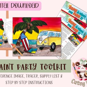 Diy Paint Party | Adult Painting | Pre-Drawn  | Happy Camper Paint Kit | Art Party Paint Kit | Sip And Paint | Digital Download File