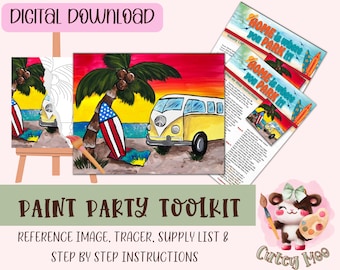 Diy Paint Party | Adult Painting | Pre-Drawn  | Happy Camper Paint Kit | Art Party Paint Kit | Sip And Paint | Digital Download File
