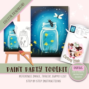 Fai da te Sip N Paint, Paint Party stampabile per adulti e bambini, istruzioni modello Paint and Sip, stencil kit di pittura, download digitale Png