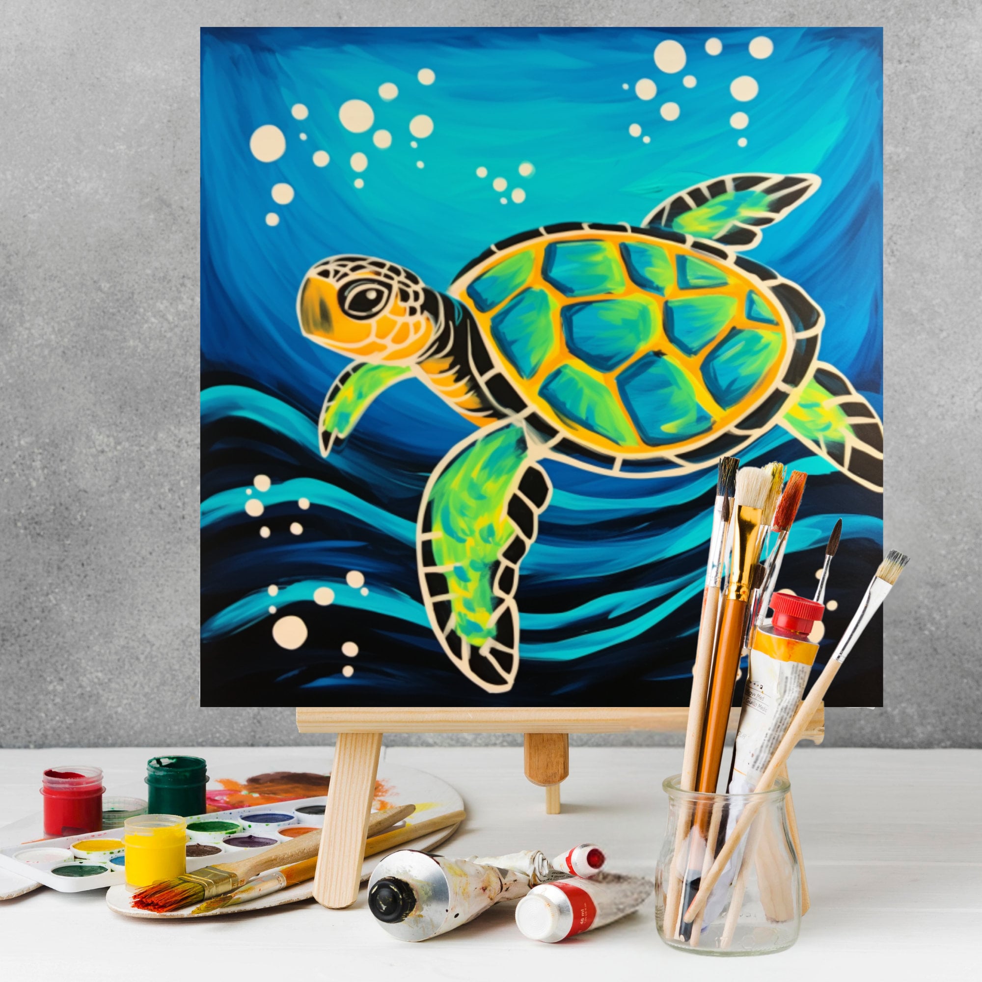 Sea Turtle Family Art, Paint and Sip Canvas Kit Adult, Baby Turtle ...