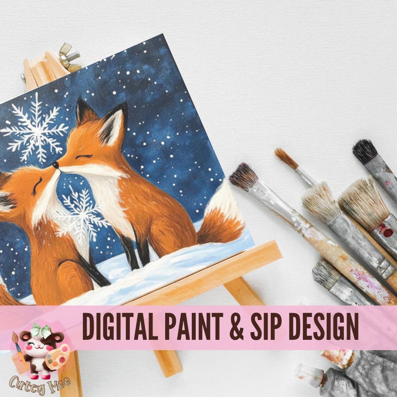 Fox Sip Winter Red Fox Sip and Paint Party Kit Canvas, Pre Drawn Template for ...