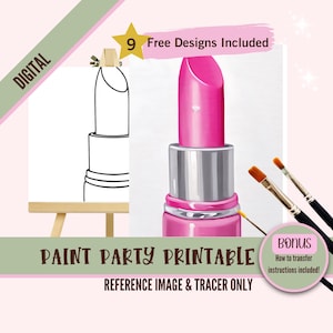 Ladies Night Sip and Paint Canvas, Pre drawn Template for DIY Painting Party, Printable Stencil, Paint Night Out Png Outline, Lipstick Art
