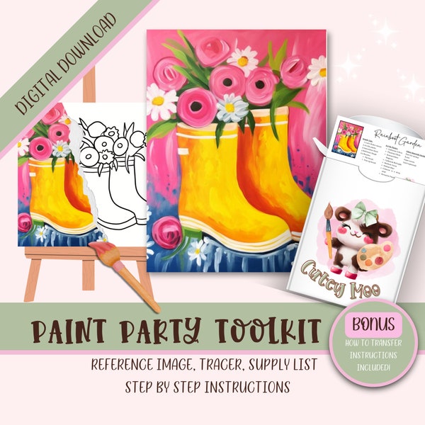 Paint And Sip Kit Spring, Diy Paint Party Kit Instant Download, Step By Step Instructions & Supply List,  Paint Party Printable Flower Girl