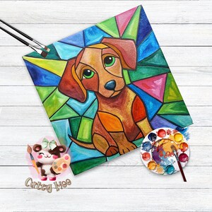 Digital Paint Party Toolkit featuring a stained glass dog design. Includes pre-drawn canvas tracer for easy paint and sip events. Perfect for adult craft parties, DIY art projects, and painting enthusiasts looking for a fun and creative activity.